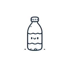 Happy water bottle line art, dark blue and white, cheerful hydration illustration on white