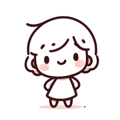 Happy girl line drawing, brown and white, cheerful child illustration against a white background