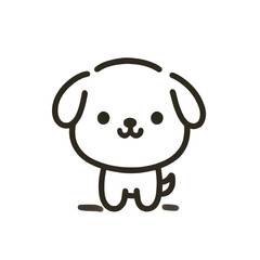 Cute standing puppy line art, black and white, happy pet illustration against a white background