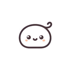 Happy mochi line art, brown and white, cute dessert illustration on white