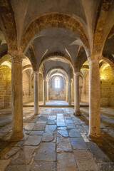Interior sight in the beautiful and ancient Basilica of San Pietro in Tuscania. Province of Viterbo, Lazio, Italy. April-02-2025
