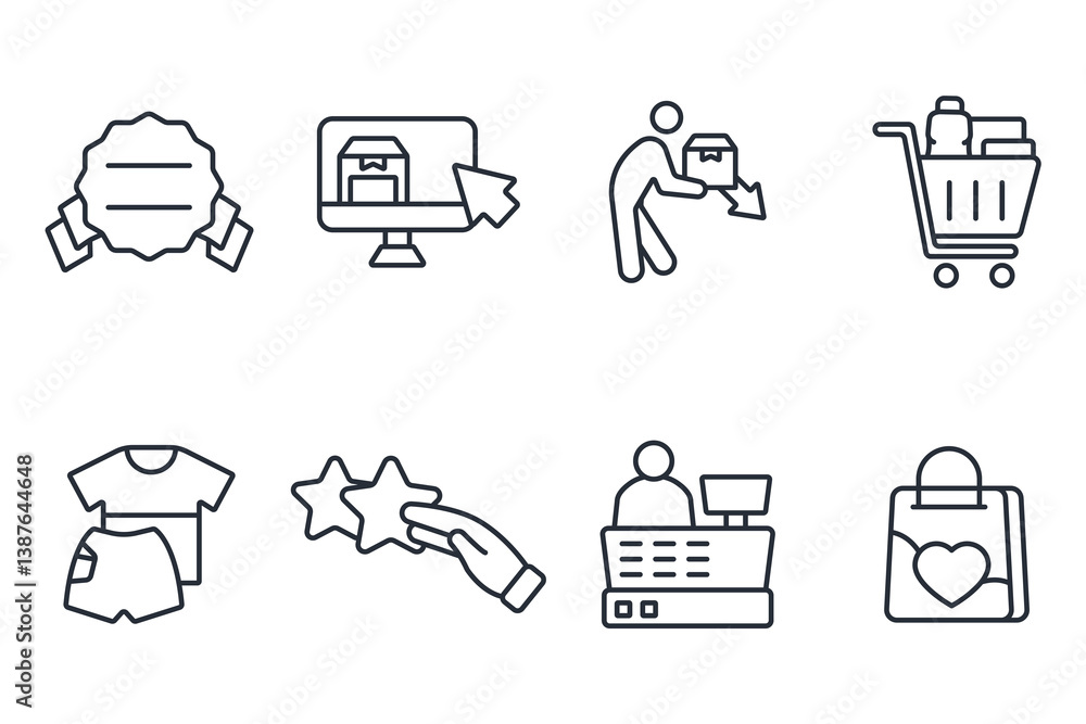 Poster shopping icon set.vector.editable stroke.linear style sign for use web design,logo.symbol illustrati