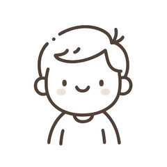 Smiling child line drawing, neutral, happy portrait against a white background