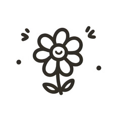 Happy line drawing flower, black and white, joyful spring illustration