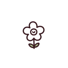 Simple line art flower, brown and green, spring icon