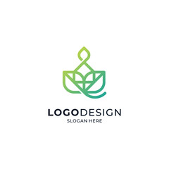 green building and foliage for eco-friendly, botanical and hydroponic housing logo