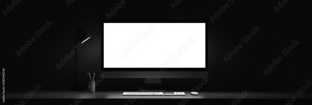 Leinwandbilder minimalistic workspace featuring a sleek desktop monitor with bright white screen and soft shadows i