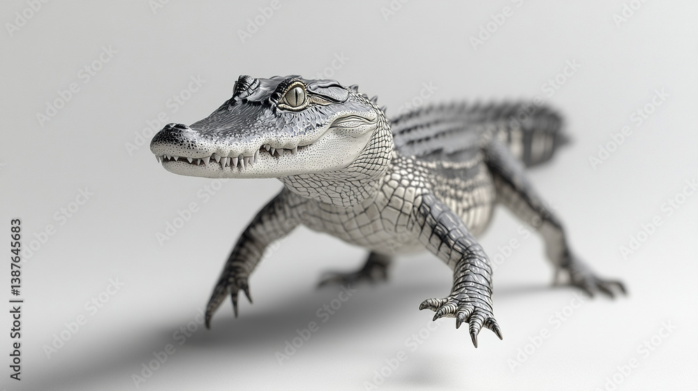 Poster crocodile in mid step with dynamic pose and subtle shadow