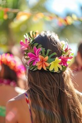 Naklejka premium Celebration of lei day in Hawaii with colorful flower garlands