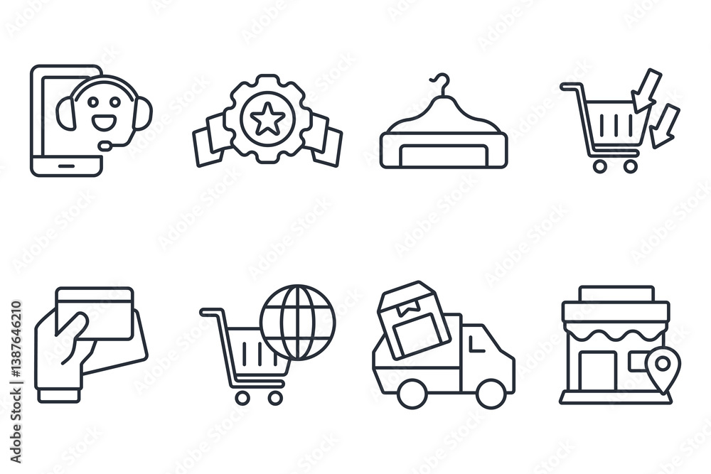 Poster shopping icon set.vector.editable stroke.linear style sign for use web design,logo.symbol illustrati
