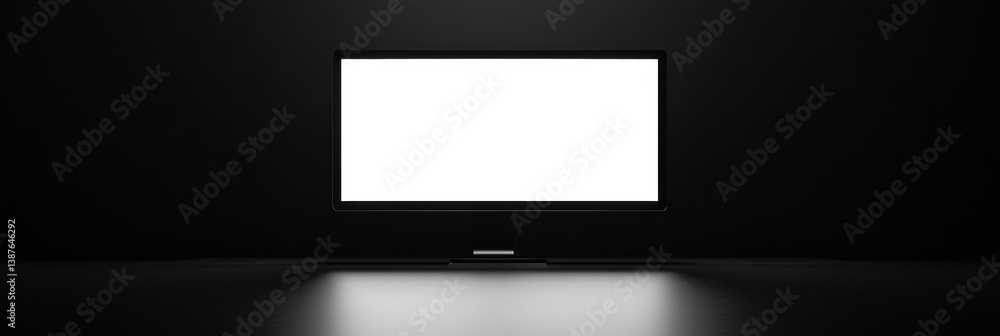 Poster sleek desktop monitor illuminating a minimalistic workspace in a clean professional style with soft 