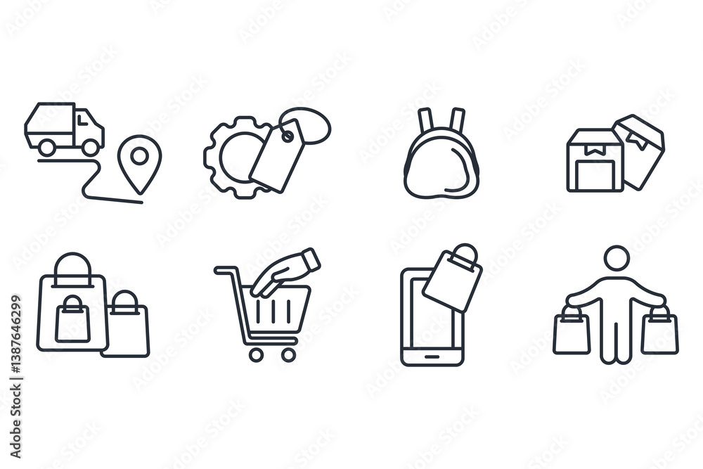 Poster shopping icon set.vector.editable stroke.linear style sign for use web design,logo.symbol illustrati