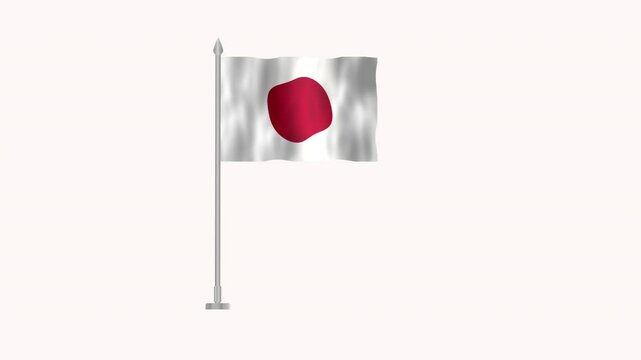 Flag of Japan, Pole flag of Japan on white screen, Japan 3D Animation flag waving in the wind isolated on white Background. 

