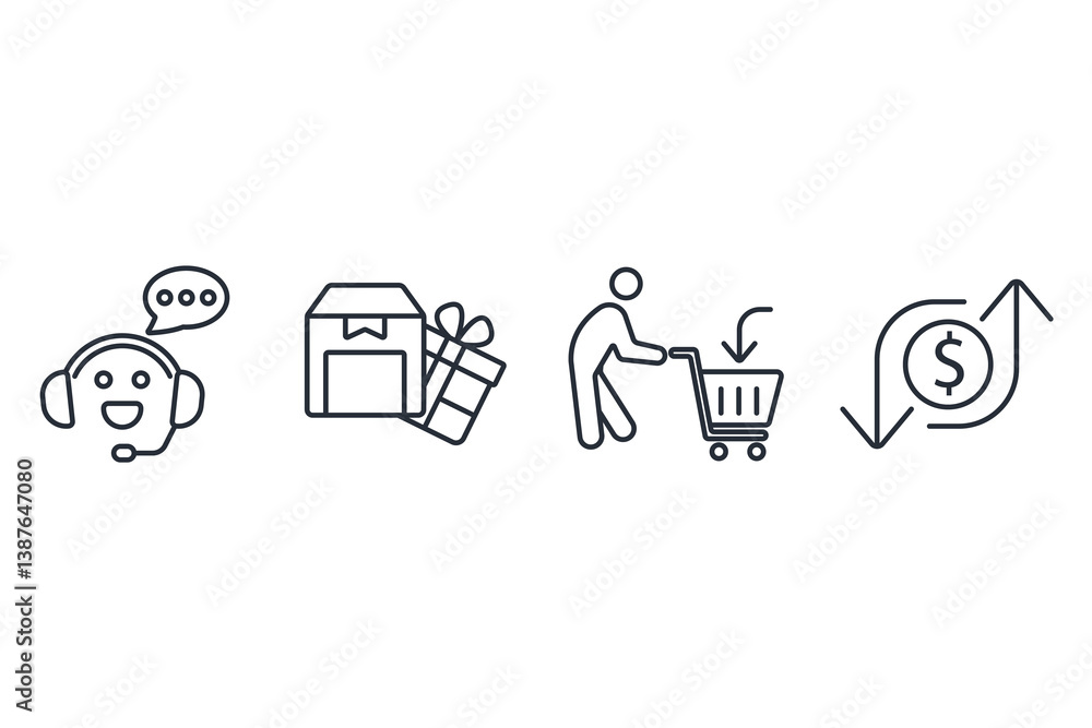Poster shopping icon set.vector.editable stroke.linear style sign for use web design,logo.symbol illustrati