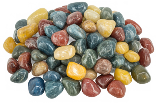 Brightly colored tumbled stones for jewelry, captured in high-detail macro shot