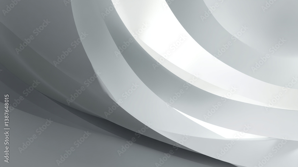 Poster abstract gray and white curved shapes creating a modern and minimalist design with soft light effect