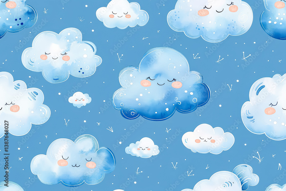 Poster blue and white background with a pattern of clouds