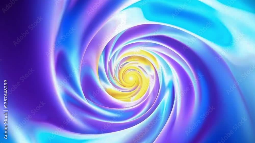 Poster abstract blue and green fractal design features a swirling vortex of light and color, circular motio