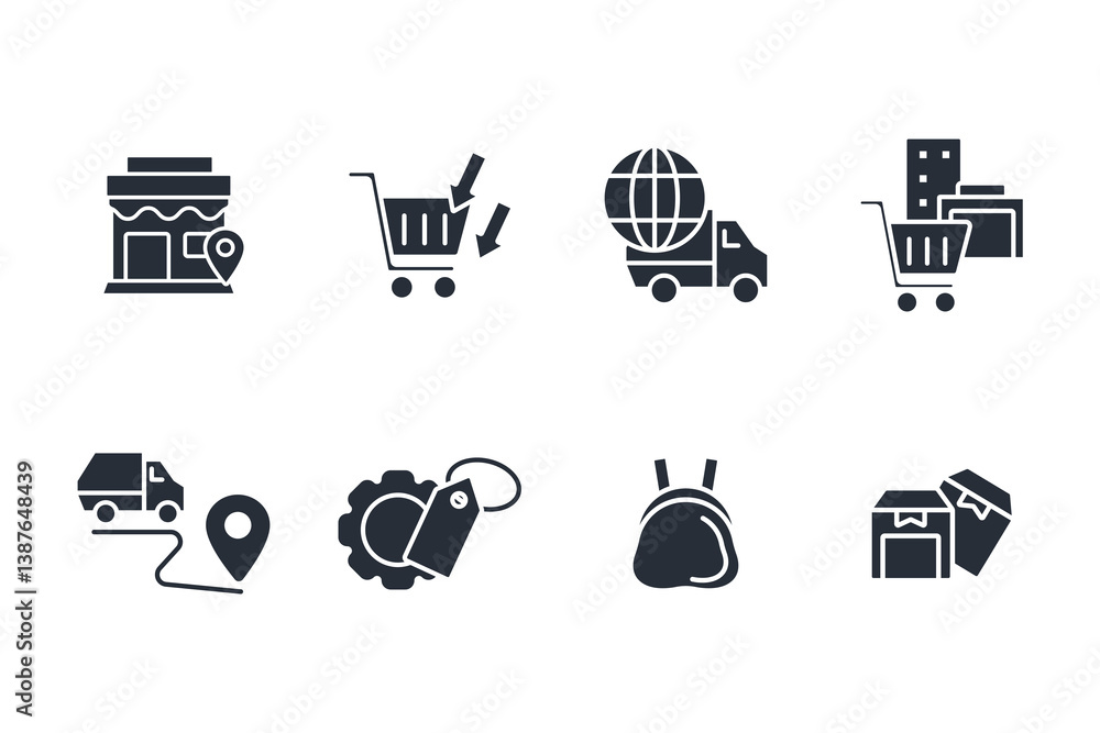 Poster shopping icon set.vector.editable stroke.linear style sign for use web design,logo.symbol illustrati