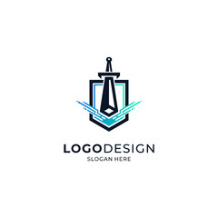 shield and sword with speed lines accent technology for security and data protection and technology logo