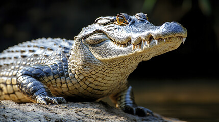 Obraz premium crocodile viewed from low angle with strong jawline