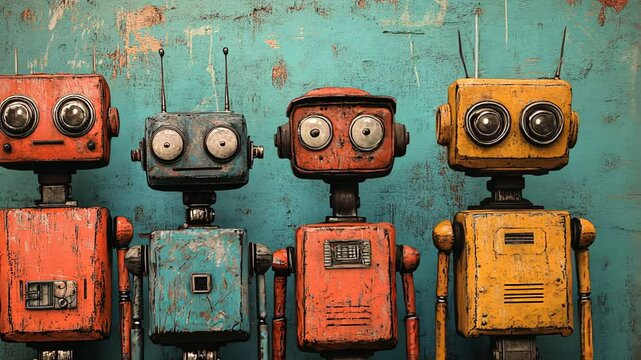 Vintage Robot Animation Vector Illustration of Rusty Antique Door Lock and Handle