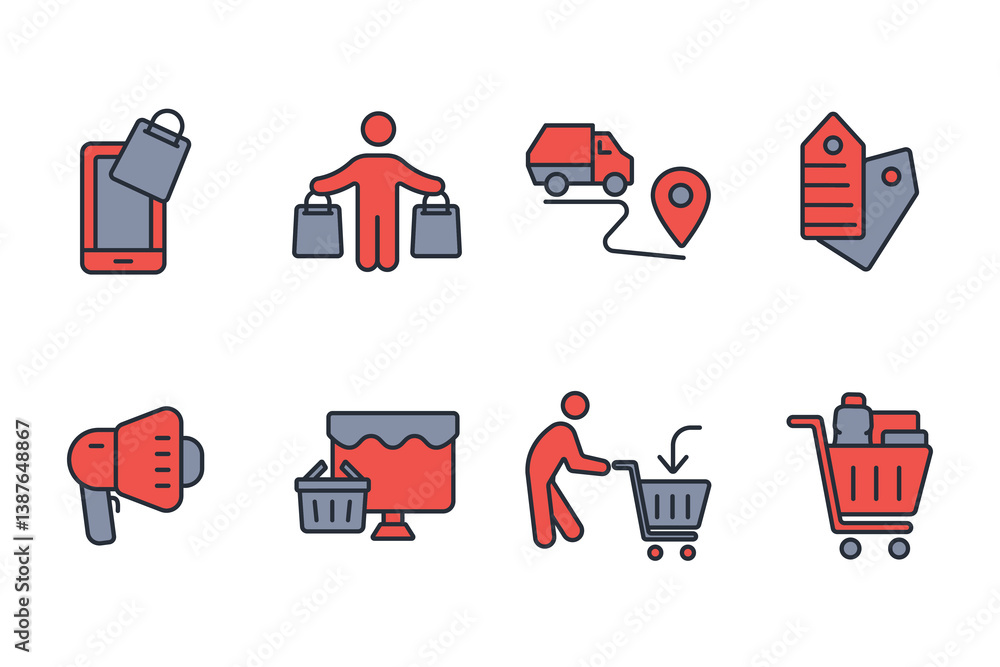 Poster shopping icon set.vector.editable stroke.linear style sign for use web design,logo.symbol illustrati