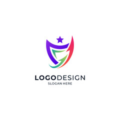 shield with colorful arrows and stars for business and financial security and finance logos
