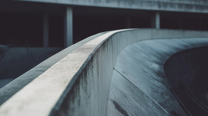 Abstract architectural detail curved weathered concrete structure close up view.