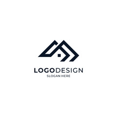 mountains and houses in line art style for campground, hotel, lodge and outdoor activities logos