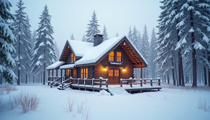Winter Retreat in a Snowy Forest