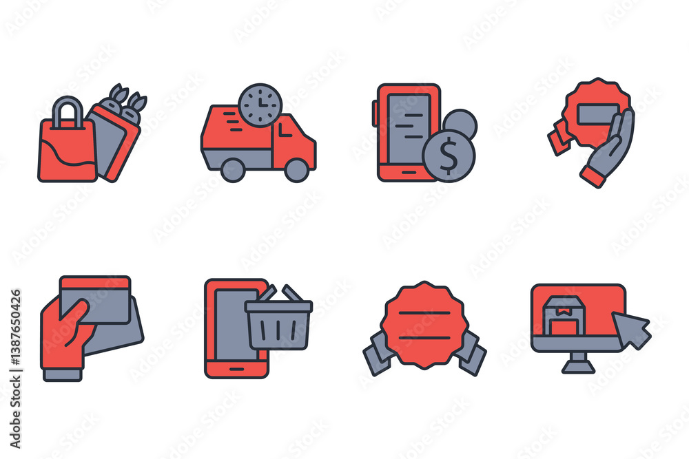 Poster shopping icon set.vector.editable stroke.linear style sign for use web design,logo.symbol illustrati