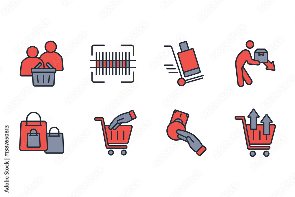 Poster shopping icon set.vector.editable stroke.linear style sign for use web design,logo.symbol illustrati