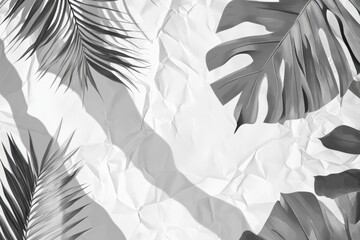 Tropical leaves on crumpled paper