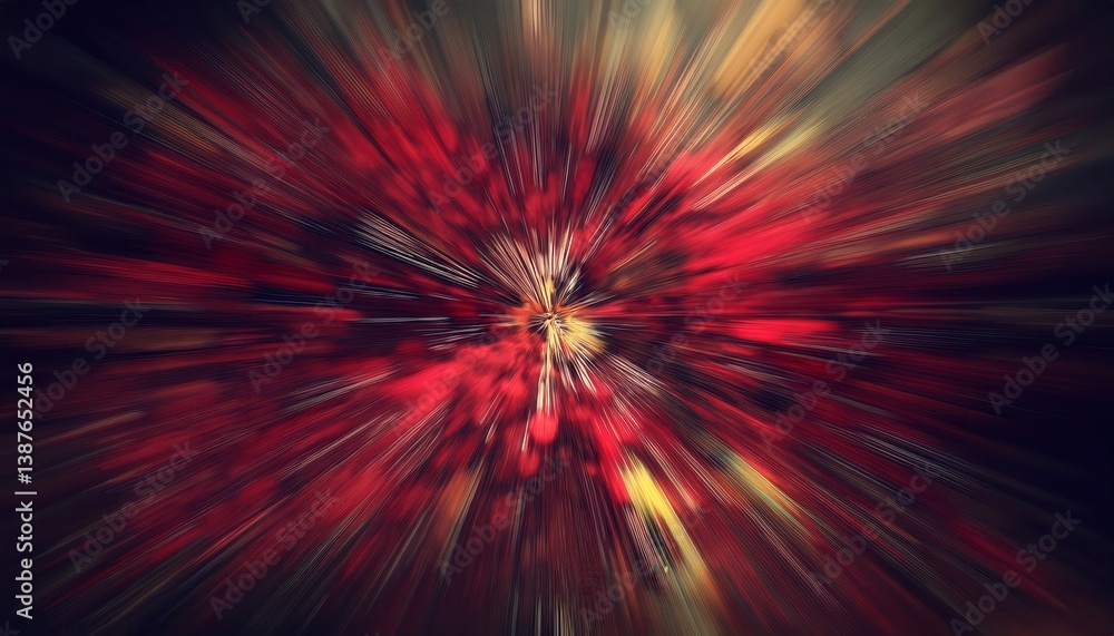 Poster  abstract explosion of red and yellow color burst with radial motion lines, perfect for dynamic digital art or print decor