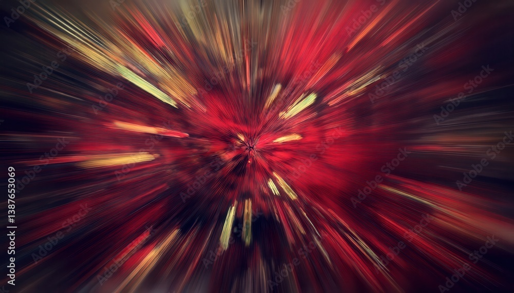 Poster  abstract explosion of red and yellow color burst with radial motion lines, perfect for dynamic digital art or print decor