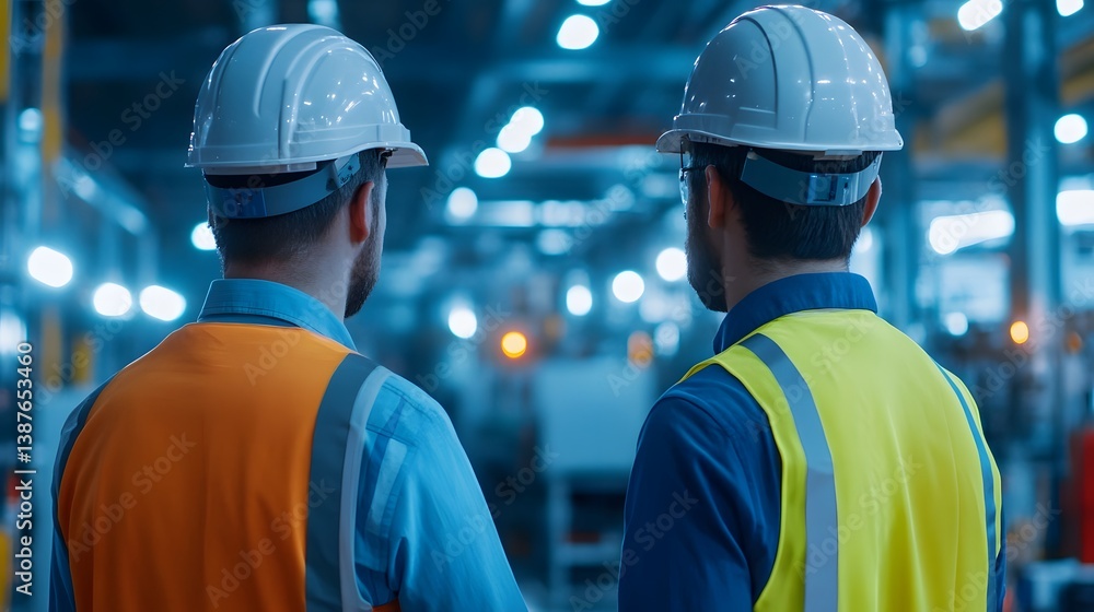 Aufkleber engineers and factory managers discussing advanced automation for futuristic smart industry