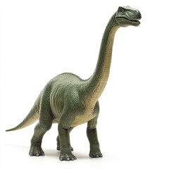green Brachiosaurus toy stands on white background
