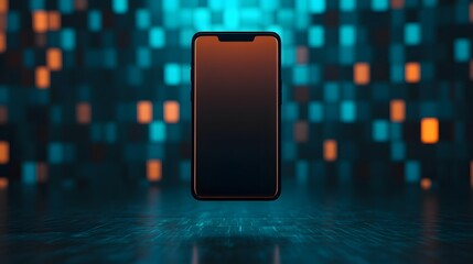 Futuristic Smartphone Levitating in Dark Digital Space with Glowing Highlights