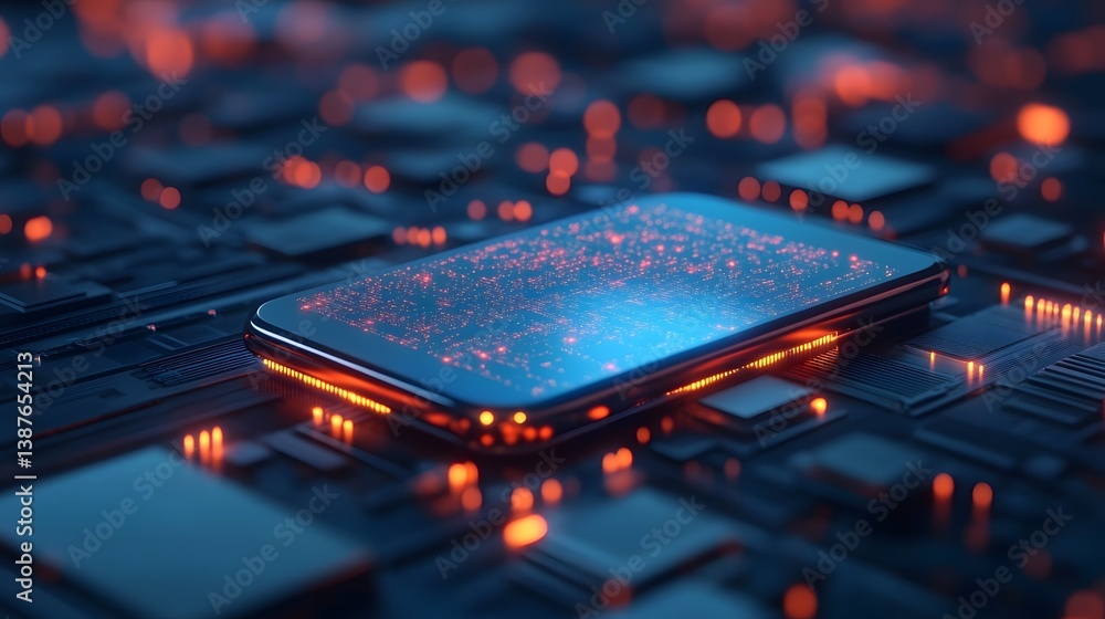 Aufkleber cybernetic-themed mobile device with floating digital holograms representing futuristic transformati