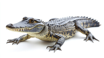 Naklejka premium Crocodile isolated on white background, showcasing its textured scales