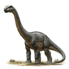 Obraz premium large Diplodocus dinosaur stands on white background