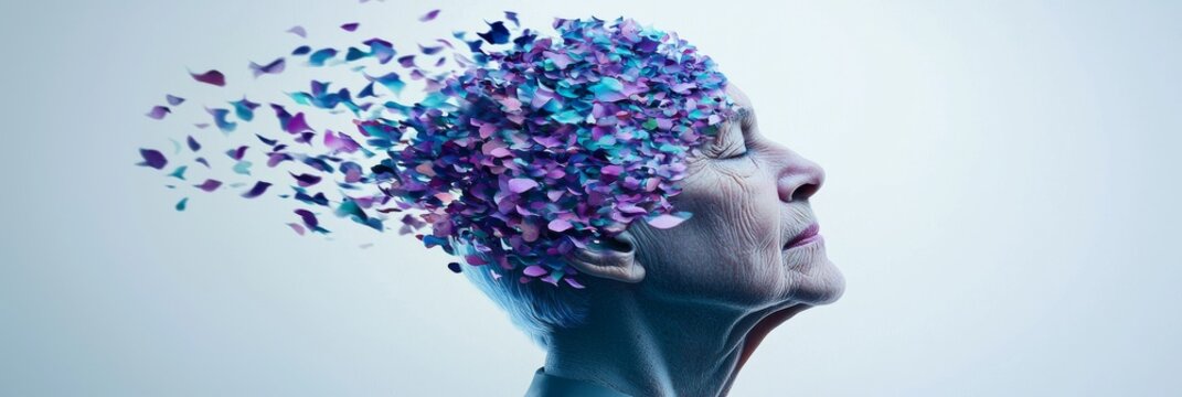 The theme of World Alzheimer's Month is conveyed through a horizontal banner featuring a portrait of an older adult, symbolizing the effects of brain dysfunction, including memory loss and