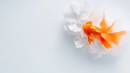 Fototapeta premium Goldfish amidst white flowers