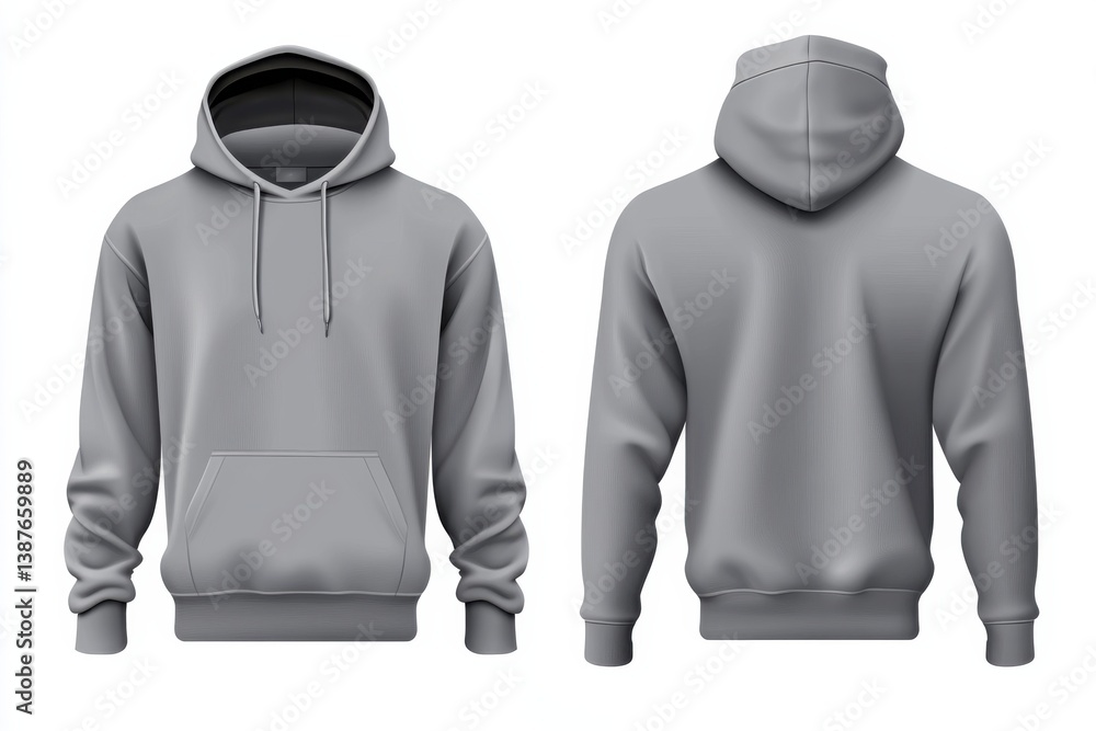 Poster stylish gray hoodie design for casual wear showing front and back views in a clean presentation