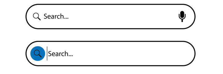 Search here. Search bar for ui. Search bar vector icons in flat design, isolated on transparent background. Vector illustration 