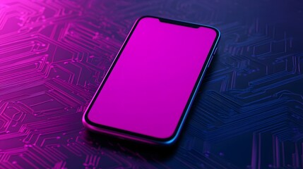 Futuristic Cyber Device with Vibrant Purple Interface and Glowing Digital Elements