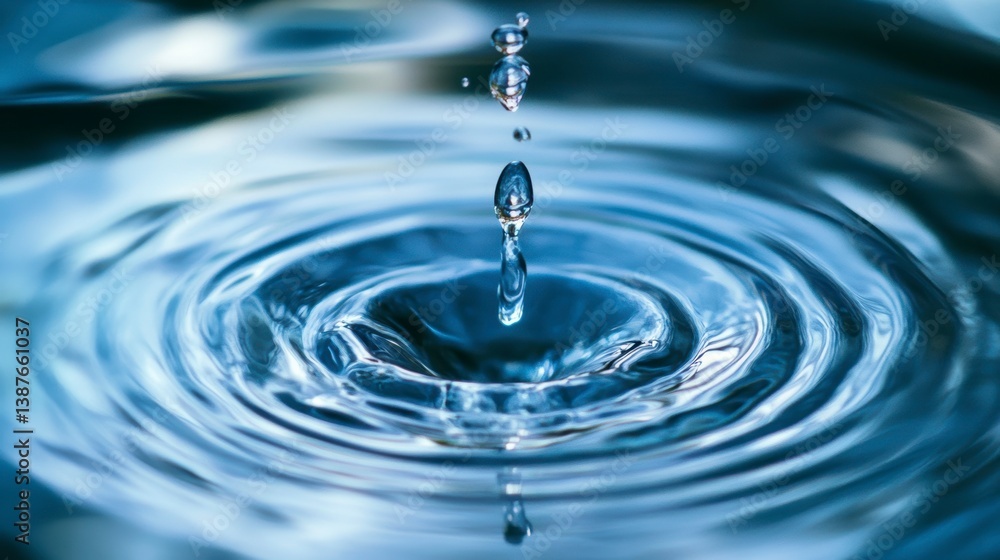 Poster a single water drop falling into still water, creating concentric ripples.