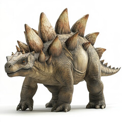 Fototapeta premium realistic Stegosaurus with large plates on its back stands on white background