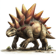 Fototapeta premium Stegosaurus with spiked back on white background, looking fierce